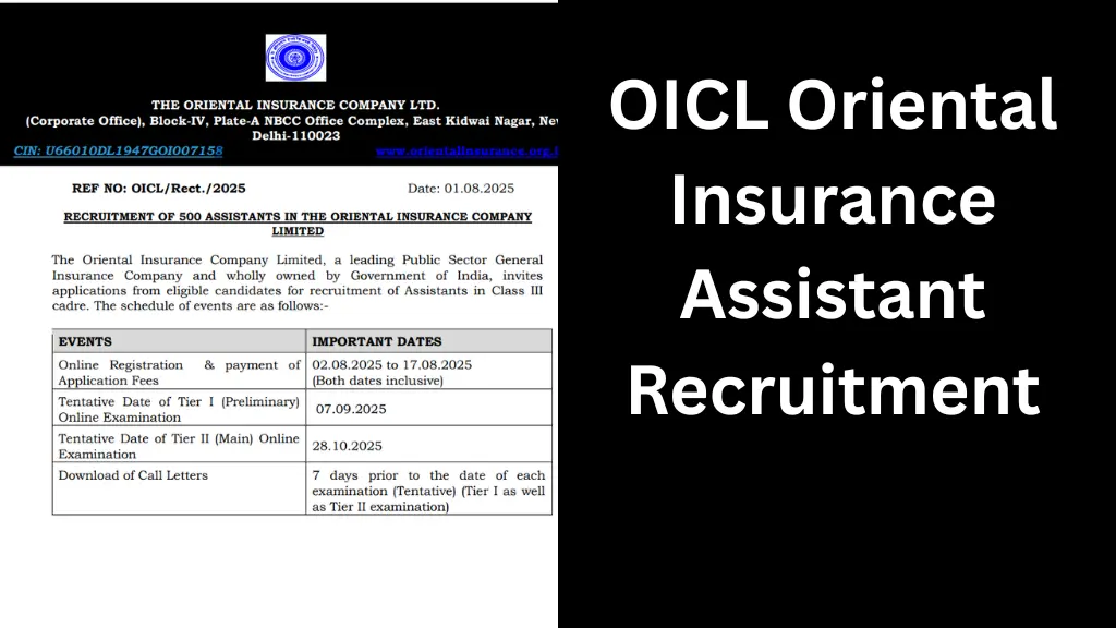 OICL Oriental Insurance Assistant Recruitment
