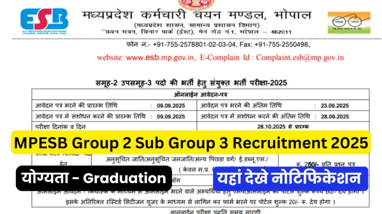 MPESB Group 2 Sub Group 3 Recruitment 2025